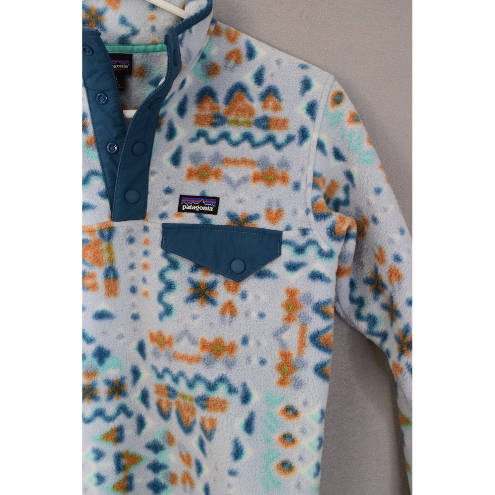 Patagonia Synchilla Snap-T Fleece S 7-8 Blue Aztec Print Kids Pullover 65572